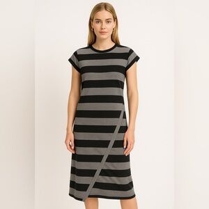 Vintage Scapa Designer Black White Knit Sheath midi dress size medium​​​…​